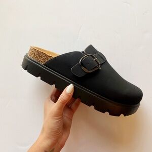 NIB Black Nubuck Slip-On Clogs